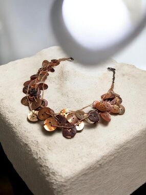 Vintage Handcrafted Copper Buttons Seamstress Statement Necklace